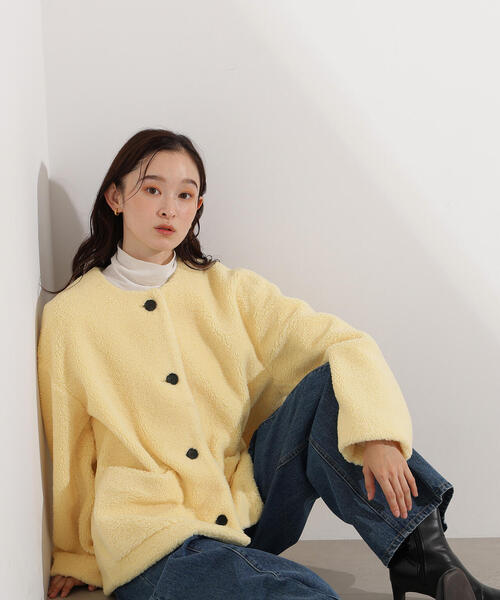 N.（N. Natural Beauty Basic）（エヌエヌナチュラルビューティーベーシック）の「ノーカラーボアブルゾン（ブルゾン・レディース・ブラウン/イエロー/オフホワイト・MEDIUM/SMALL）」の4枚目の写真