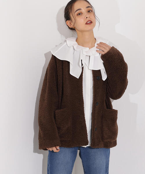 N.（N. Natural Beauty Basic）（エヌエヌナチュラルビューティーベーシック）の「ノーカラーボアブルゾン（ブルゾン・レディース・ブラウン/イエロー/オフホワイト・MEDIUM/SMALL）」の3枚目の写真