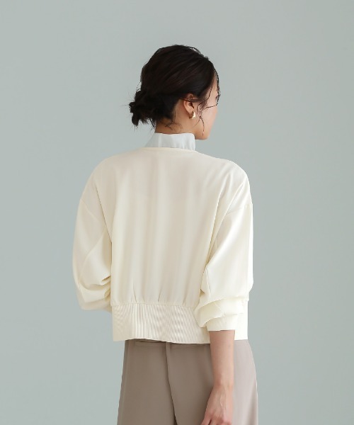 Emilyan(エミリアン)の「【 洗える・ストレッチ 】 梨地ストレッチ・ダブルジップリブブルゾン(Tシャツ/カットソー・レディース・ブラック/オフホワイト/モカ・M)」の5枚目の写真