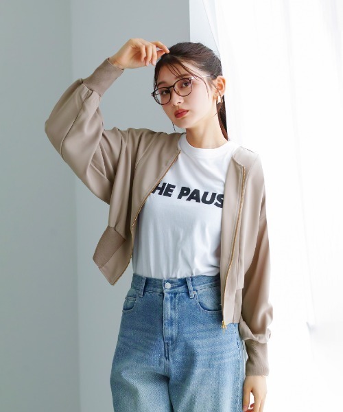 Emilyan(エミリアン)の「【 洗える・ストレッチ 】 梨地ストレッチ・ダブルジップリブブルゾン(Tシャツ/カットソー・レディース・ブラック/オフホワイト/モカ・M)」の12枚目の写真