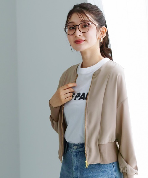 Emilyan(エミリアン)の「【 洗える・ストレッチ 】 梨地ストレッチ・ダブルジップリブブルゾン(Tシャツ/カットソー・レディース・ブラック/オフホワイト/モカ・M)」の13枚目の写真