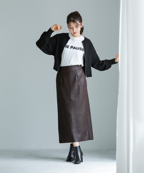 Emilyan(エミリアン)の「【 洗える・ストレッチ 】 梨地ストレッチ・ダブルジップリブブルゾン(Tシャツ/カットソー・レディース・ブラック/オフホワイト/モカ・M)」の16枚目の写真