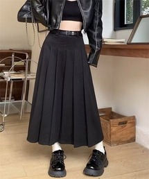 ウールライクプリーツロングスカート　ベルト付け2点セット