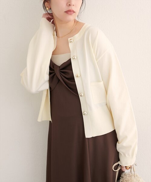 natural couture（ナチュラルクチュール）の「ぷっくり金釦ポケ付きカーデ（カーディガン/ボレロ・レディース・ブラウン/ネイビー/ブラック/オフホワイト・FREE）」の22枚目の写真