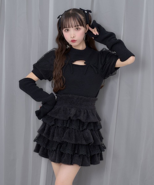 Honey Cinnamon（ハニーシナモン）の「アームカバーニットトップス（ニット/セーター・レディース・ホワイト/ブラック・FREE）」の9枚目の写真