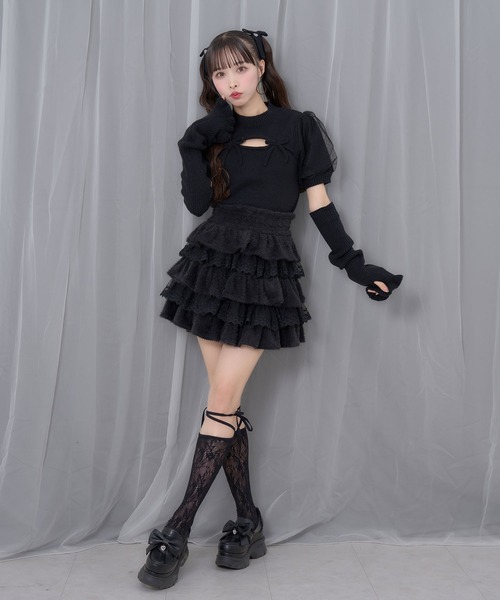 Honey Cinnamon（ハニーシナモン）の「アームカバーニットトップス（ニット/セーター・レディース・ホワイト/ブラック・FREE）」の11枚目の写真