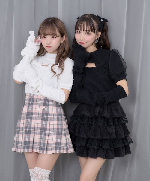 Honey Cinnamon（ハニーシナモン）の「アームカバーニットトップス（ニット/セーター・レディース・ホワイト/ブラック・FREE）」の16枚目の写真