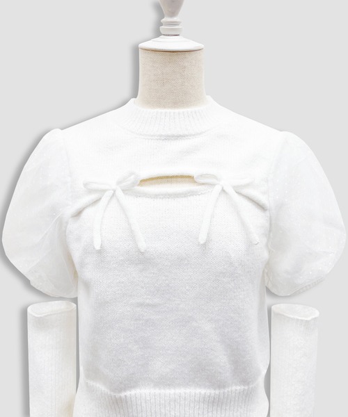 Honey Cinnamon（ハニーシナモン）の「アームカバーニットトップス（ニット/セーター・レディース・ホワイト/ブラック・FREE）」の6枚目の写真