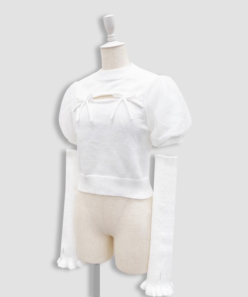 Honey Cinnamon（ハニーシナモン）の「アームカバーニットトップス（ニット/セーター・レディース・ホワイト/ブラック・FREE）」の7枚目の写真