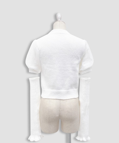 Honey Cinnamon（ハニーシナモン）の「アームカバーニットトップス（ニット/セーター・レディース・ホワイト/ブラック・FREE）」の8枚目の写真