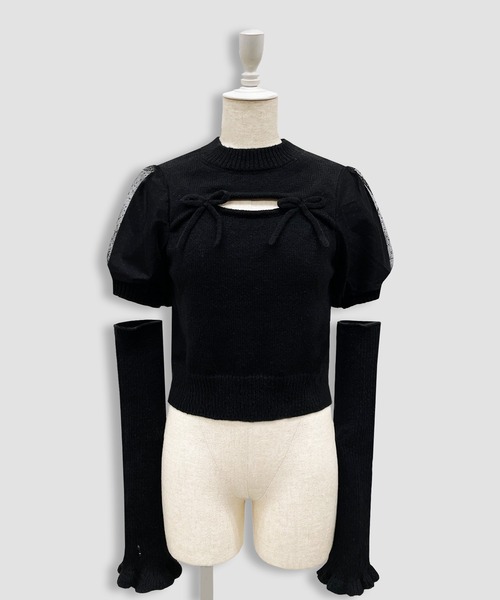 Honey Cinnamon（ハニーシナモン）の「アームカバーニットトップス（ニット/セーター・レディース・ホワイト/ブラック・FREE）」の12枚目の写真