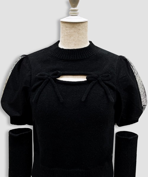 Honey Cinnamon（ハニーシナモン）の「アームカバーニットトップス（ニット/セーター・レディース・ホワイト/ブラック・FREE）」の13枚目の写真