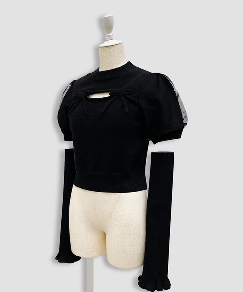 Honey Cinnamon（ハニーシナモン）の「アームカバーニットトップス（ニット/セーター・レディース・ホワイト/ブラック・FREE）」の14枚目の写真