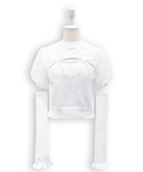 Honey Cinnamon(ハニーシナモン)の「アームカバーニットトップス(ニット/セーター・レディース・ホワイト/ブラック・FREE)」の10枚目の写真