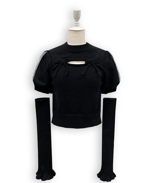 Honey Cinnamon(ハニーシナモン)の「アームカバーニットトップス(ニット/セーター・レディース・ホワイト/ブラック・FREE)」の14枚目の写真