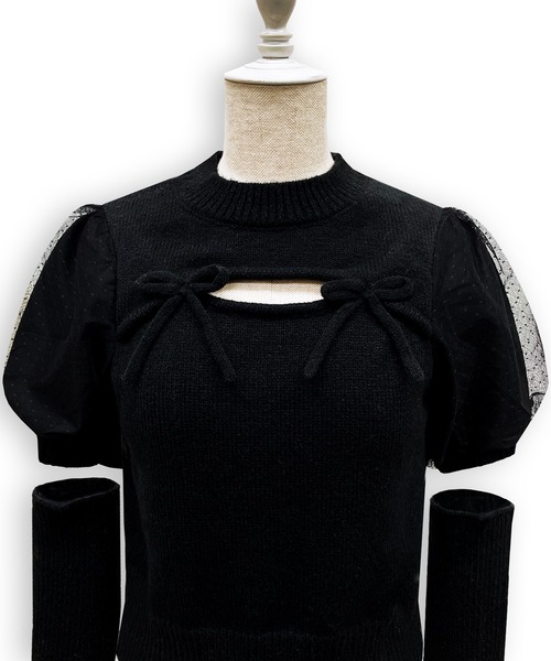 Honey Cinnamon(ハニーシナモン)の「アームカバーニットトップス(ニット/セーター・レディース・ホワイト/ブラック・FREE)」の15枚目の写真