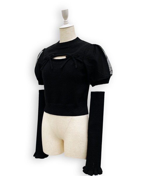 Honey Cinnamon(ハニーシナモン)の「アームカバーニットトップス(ニット/セーター・レディース・ホワイト/ブラック・FREE)」の16枚目の写真