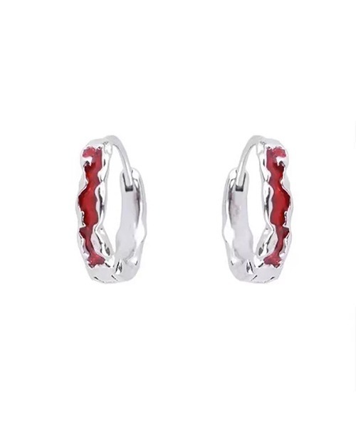 WARAIJOGO(ワライジョウゴ)の「【WARAIJOGO】EK440/レッドワンポイントフープリングピアス/メンズ/両耳用(NEZ)(ピアス(両耳用)・メンズ・シルバー・FREE)」の2枚目の写真