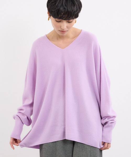 BARNYARDSTORM（バンヤードストーム）の「BARNYARDSTORM / Vネックホールガーメントニット【MADE IN JAPAN】（ニット/セーター・レディース・ライトグレー/レッド/オフホワイト/ライトベージュ/パープル・FREE）」の4枚目の写真