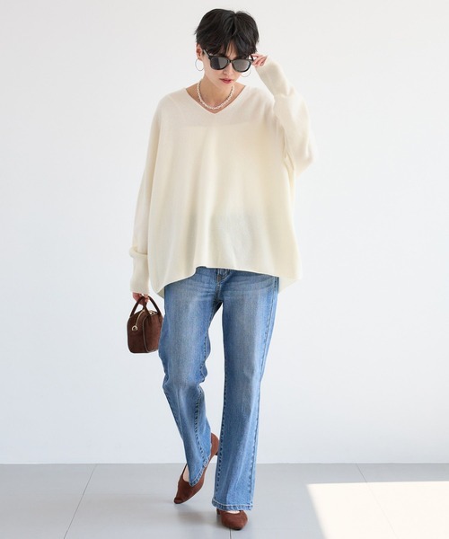 BARNYARDSTORM（バンヤードストーム）の「BARNYARDSTORM / Vネックホールガーメントニット【MADE IN JAPAN】（ニット/セーター・レディース・ライトグレー/レッド/オフホワイト/ライトベージュ/パープル・FREE）」の10枚目の写真