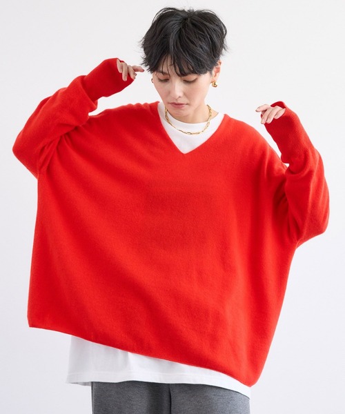 BARNYARDSTORM（バンヤードストーム）の「BARNYARDSTORM / Vネックホールガーメントニット【MADE IN JAPAN】（ニット/セーター・レディース・ライトグレー/レッド/オフホワイト/ライトベージュ/パープル・FREE）」の14枚目の写真