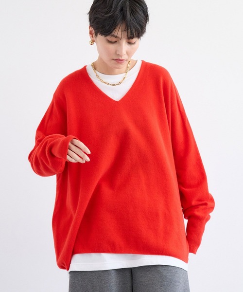 BARNYARDSTORM（バンヤードストーム）の「BARNYARDSTORM / Vネックホールガーメントニット【MADE IN JAPAN】（ニット/セーター・レディース・ライトグレー/レッド/オフホワイト/ライトベージュ/パープル・FREE）」の8枚目の写真