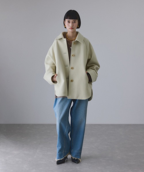 ADAM ET ROPE'（アダムエロペ）の「Super140'sメルトンシャツコート（ステンカラーコート・レディース・ベージュ系その他/グレー・38/36）」の20枚目の写真