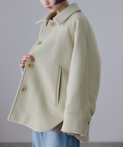 ADAM ET ROPE'（アダムエロペ）の「Super140'sメルトンシャツコート（ステンカラーコート・レディース・ベージュ系その他/グレー・38/36）」の4枚目の写真