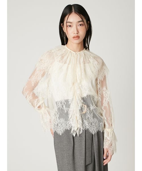 【ミント】ラッフルレースブラウス セール】 【洗える】ラッフルレース トップス （シャツ・ブラウス