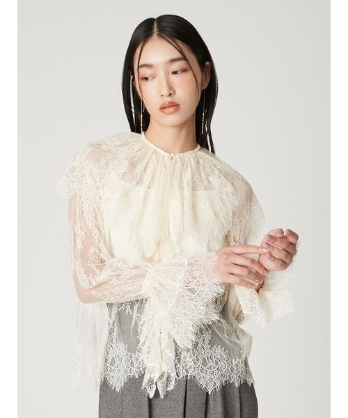 セール】ラッフルカラーレイヤードレースブラウス（シャツ/ブラウス