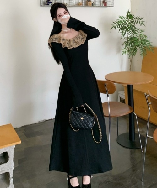gossip！ロサンゼルス（ゴシップロサンゼルス）の「【Y2Kガーリー】レースフリルカラー付きヴィンテージワンピース／ロング丈（ワンピース・レディース・ブラック・FREE）」の5枚目の写真
