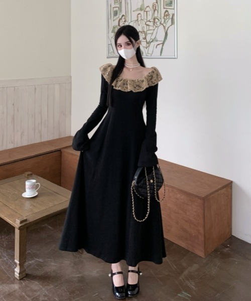 gossip！ロサンゼルス（ゴシップロサンゼルス）の「【Y2Kガーリー】レースフリルカラー付きヴィンテージワンピース／ロング丈（ワンピース・レディース・ブラック・FREE）」の13枚目の写真