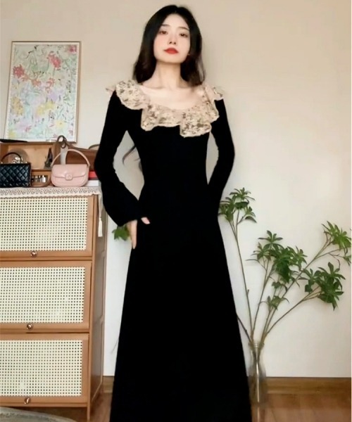 gossip！ロサンゼルス（ゴシップロサンゼルス）の「【Y2Kガーリー】レースフリルカラー付きヴィンテージワンピース／ロング丈（ワンピース・レディース・ブラック・FREE）」の15枚目の写真