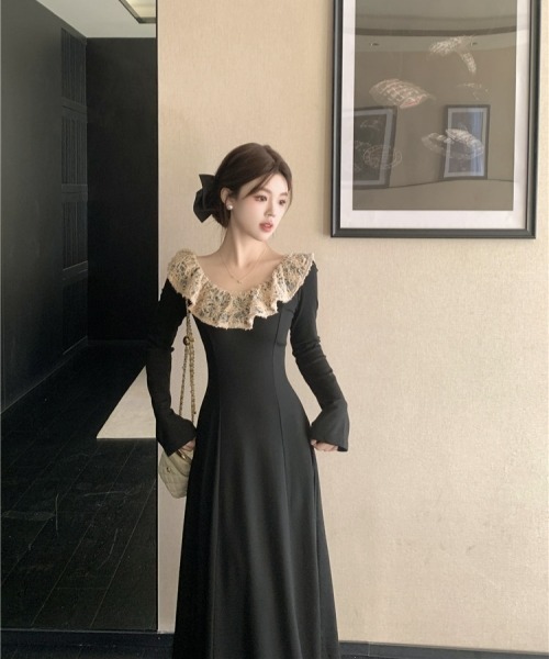 gossip！ロサンゼルス（ゴシップロサンゼルス）の「【Y2Kガーリー】レースフリルカラー付きヴィンテージワンピース／ロング丈（ワンピース・レディース・ブラック・FREE）」の20枚目の写真