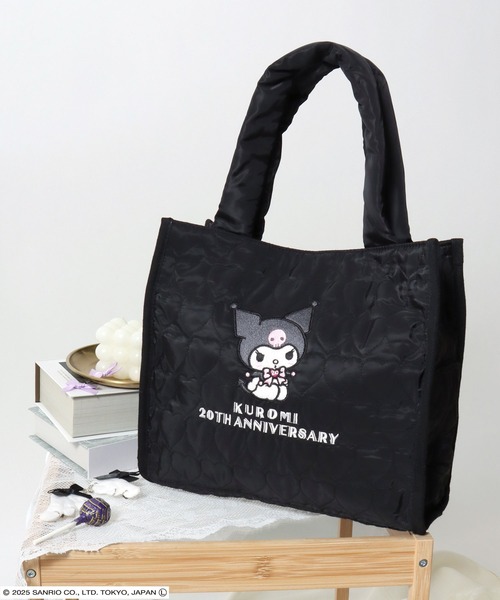 sanrio(サンリオ)の「sanrio(サンリオ)マイメロディ&クロミ 周年モデル キャラクターワンポイント刺繍ハートキルティングミニトートバッグ レディース(トートバッグ・レディース・ブラック/ピンク・FREE)」の1枚目の写真
