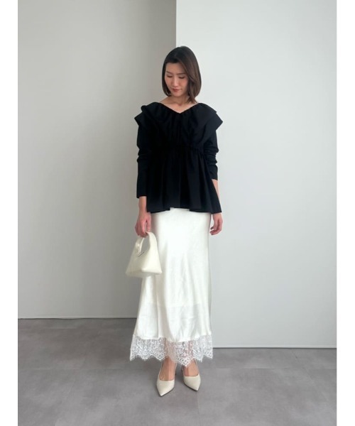 UR'S（ユアーズ）の「レースサテンマーメイドスカート（スカート・レディース・ダークブラウン/ブラック/ネイビー/ホワイト・S/L/M）」の6枚目の写真