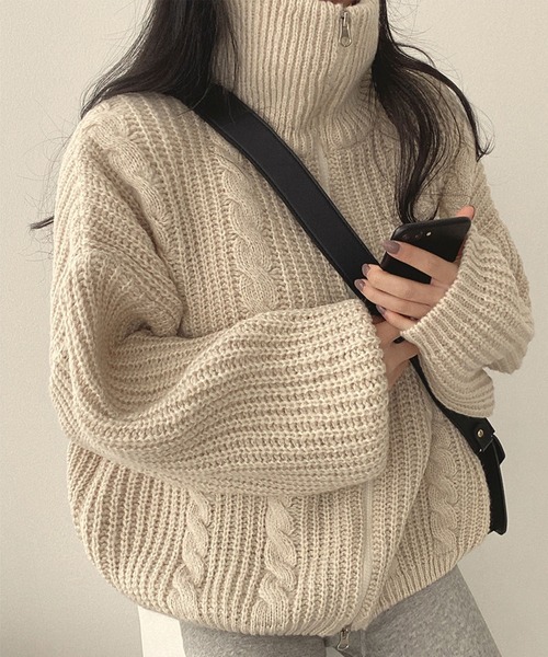 セール】ダブルジップニットカーディガン（カーディガン/ボレロ