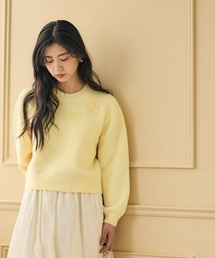 モチーフ刺繍もこもこニットプルオーバー