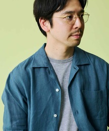 リネン ソリッド オープンカラーシャツ