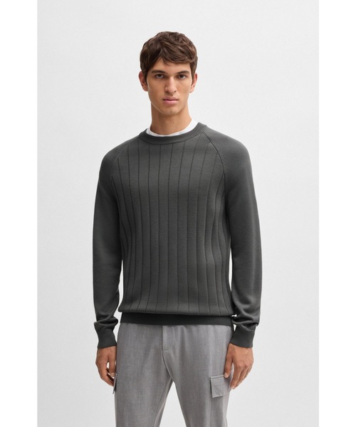 BOSS（ボス）の「ウールブレンド レギュラーフィットセーター ストライプニット（ニット/セーター・メンズ・ブラック/ダークグレー・M/XL/XXXL/S/L/XXL）」の2枚目の写真