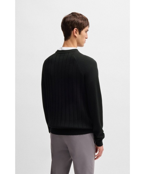 BOSS（ボス）の「ウールブレンド レギュラーフィットセーター ストライプニット（ニット/セーター・メンズ・ブラック/ダークグレー・M/XL/XXXL/S/L/XXL）」の4枚目の写真
