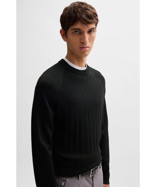 BOSS（ボス）の「ウールブレンド レギュラーフィットセーター ストライプニット（ニット/セーター・メンズ・ブラック/ダークグレー・M/XL/XXXL/S/L/XXL）」の3枚目の写真
