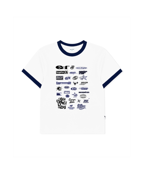 ESCAPEFROM（エスケープフロム）の「ロゴアセンブリプリントリングハーフTシャツネイビー（Tシャツ/カットソー・レディース・その他・MEDIUM/LARGE）」の2枚目の写真