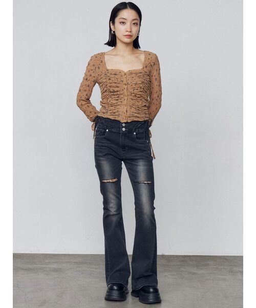 EMODA（エモダ）の「フロントボタンギャザートップ（Tシャツ/カットソー・レディース・アイボリー/ブラック/ベージュ/ホワイト・FREE）」の7枚目の写真