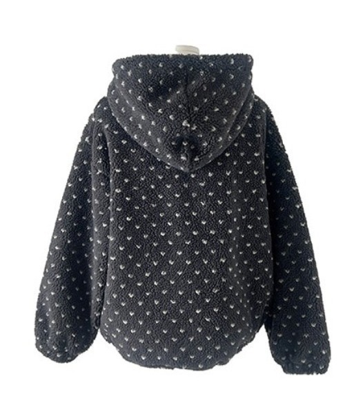 セール】ハート模様ドット柄フリースジップパーカー（ブルゾン