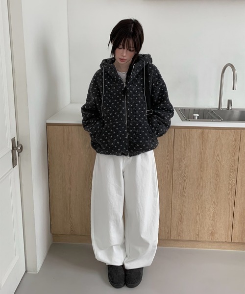 セール】ハート模様ドット柄フリースジップパーカー（ブルゾン
