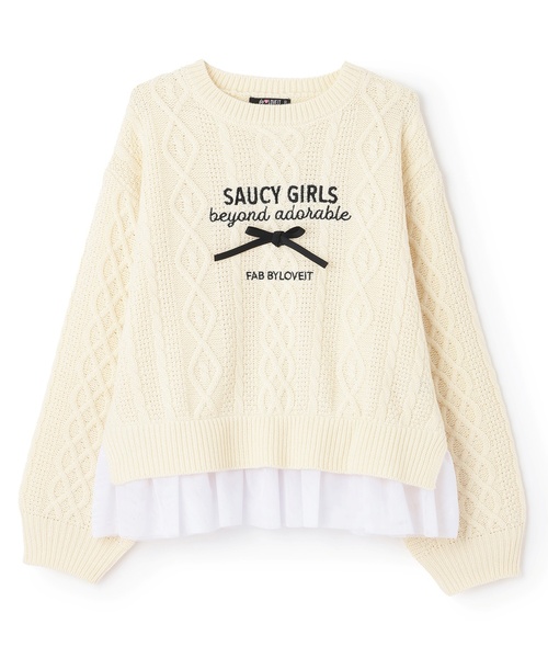 by LOVEiT（バイラビット）の「チュールつきケーブルニット（ニット/セーター・キッズ・ブルーグレー/オフホワイト/レッド・150cm/140cm/130cm/120cm/160cm）」の2枚目の写真