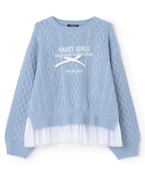 by LOVEiT（バイラビット）の「チュールつきケーブルニット（ニット/セーター・キッズ・ブルーグレー/オフホワイト/レッド・150cm/140cm/130cm/120cm/160cm）」の3枚目の写真