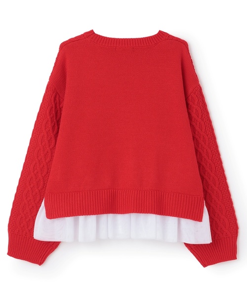 by LOVEiT（バイラビット）の「チュールつきケーブルニット（ニット/セーター・キッズ・ブルーグレー/オフホワイト/レッド・150cm/140cm/130cm/120cm/160cm）」の10枚目の写真