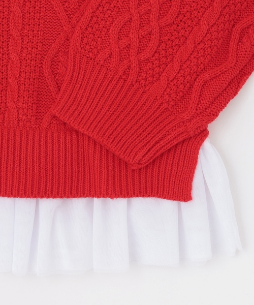 by LOVEiT（バイラビット）の「チュールつきケーブルニット（ニット/セーター・キッズ・ブルーグレー/オフホワイト/レッド・150cm/140cm/130cm/120cm/160cm）」の7枚目の写真